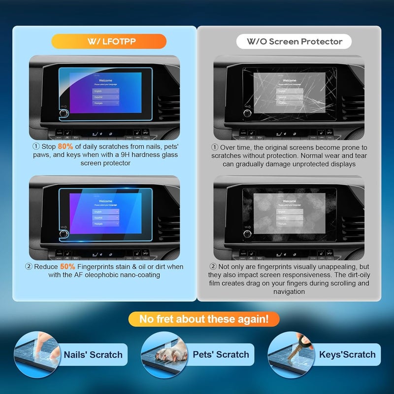 LFOTPP حماية شاشة لكامري 2025 2026 - متوافقة مع كامري 2025 2026 (LE/SE) شاشة تعمل باللمس 8 بوصة زجاج مقسى 9H ملحقات شاشة المعلومات لمسة مضادة للبصمات لا مزيد من الوهج* - Image 3
